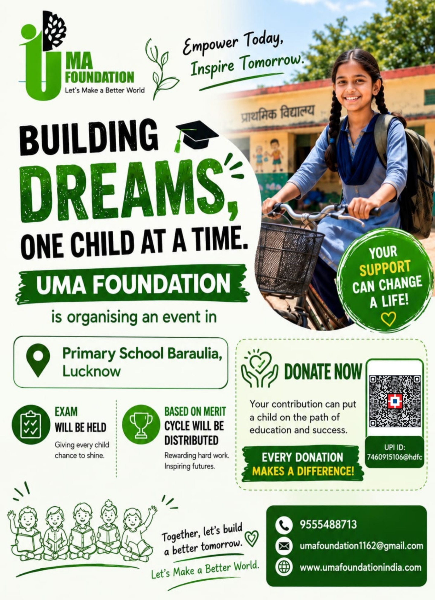 UMA Foundation Building Dreams One Child at a Time - Cycle Distribution Initiative at Primary School Baraulia, Lucknow